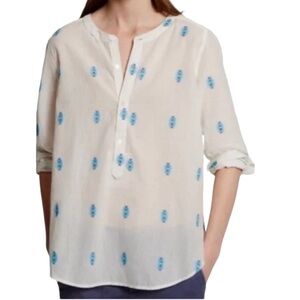 Ann Taylor Loft “The Softened Shirt” Floral Embroidered White Blouse. Size XL.